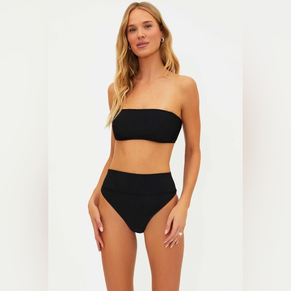 Beach Riot Other - Beach Riot Black Ribbed Bandeau High-Waist Bikini